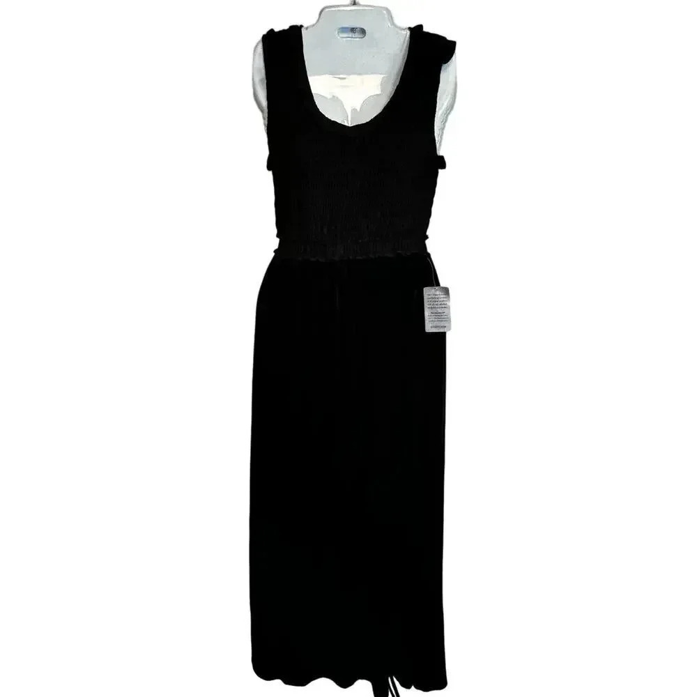 Max Studio Black Velvet Smocked Bodice Sleeveless Maxi Long Dress Women's XS NWT